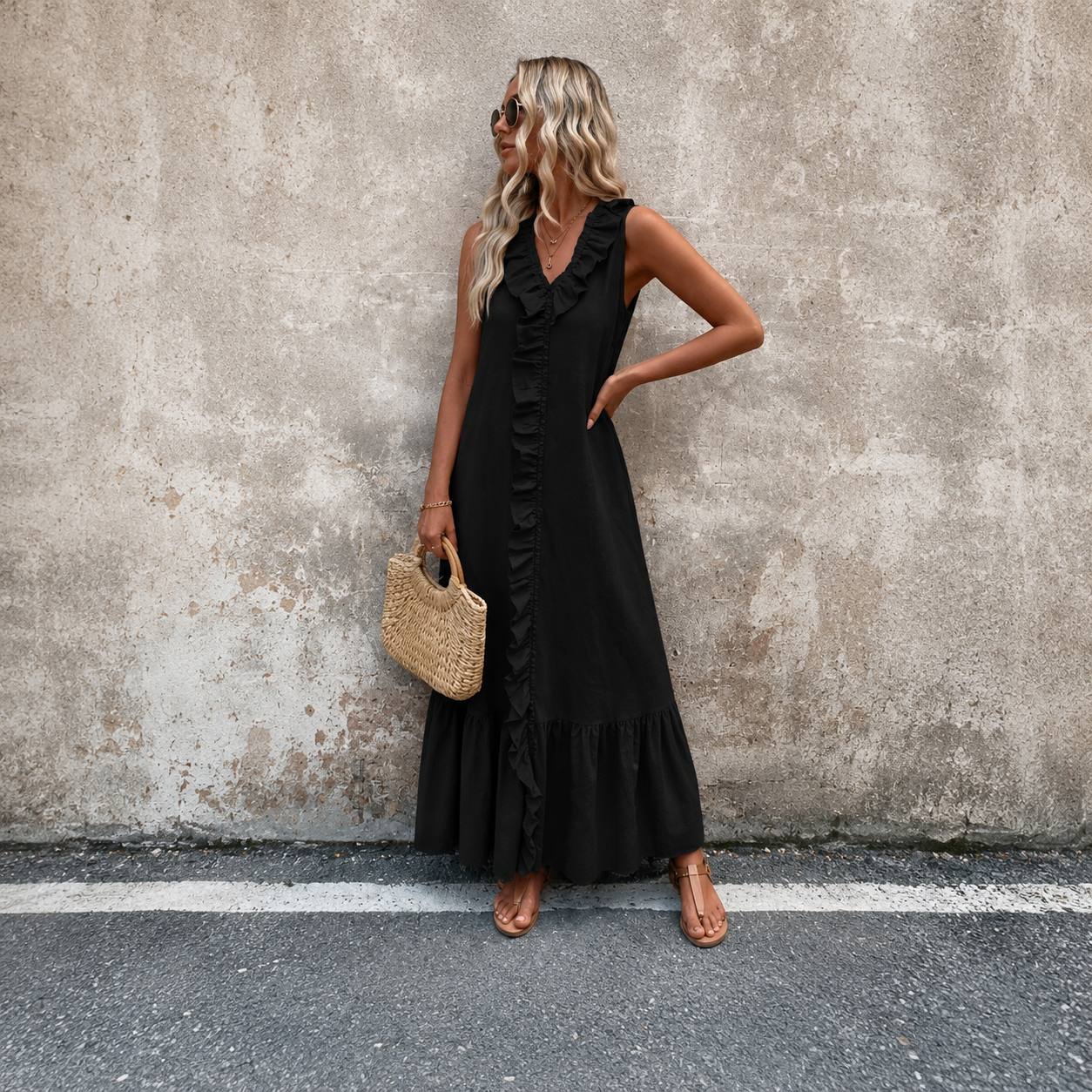 Solea | Ruffle Trim Maxi Dress