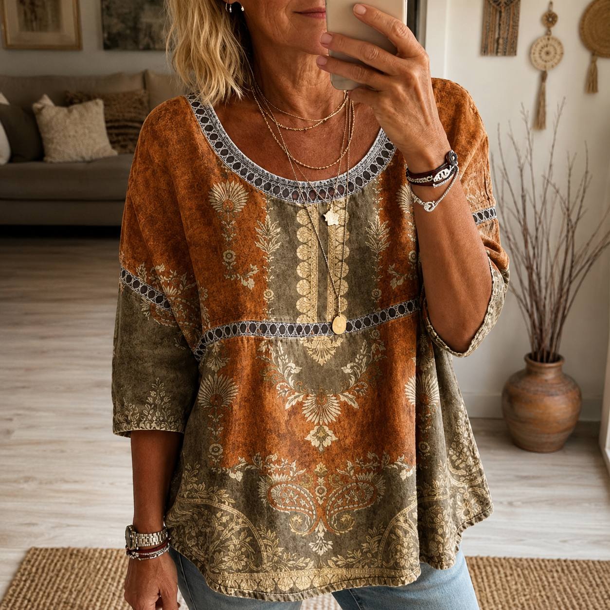 Aurora | Vintage Pattern Relaxed Blouse