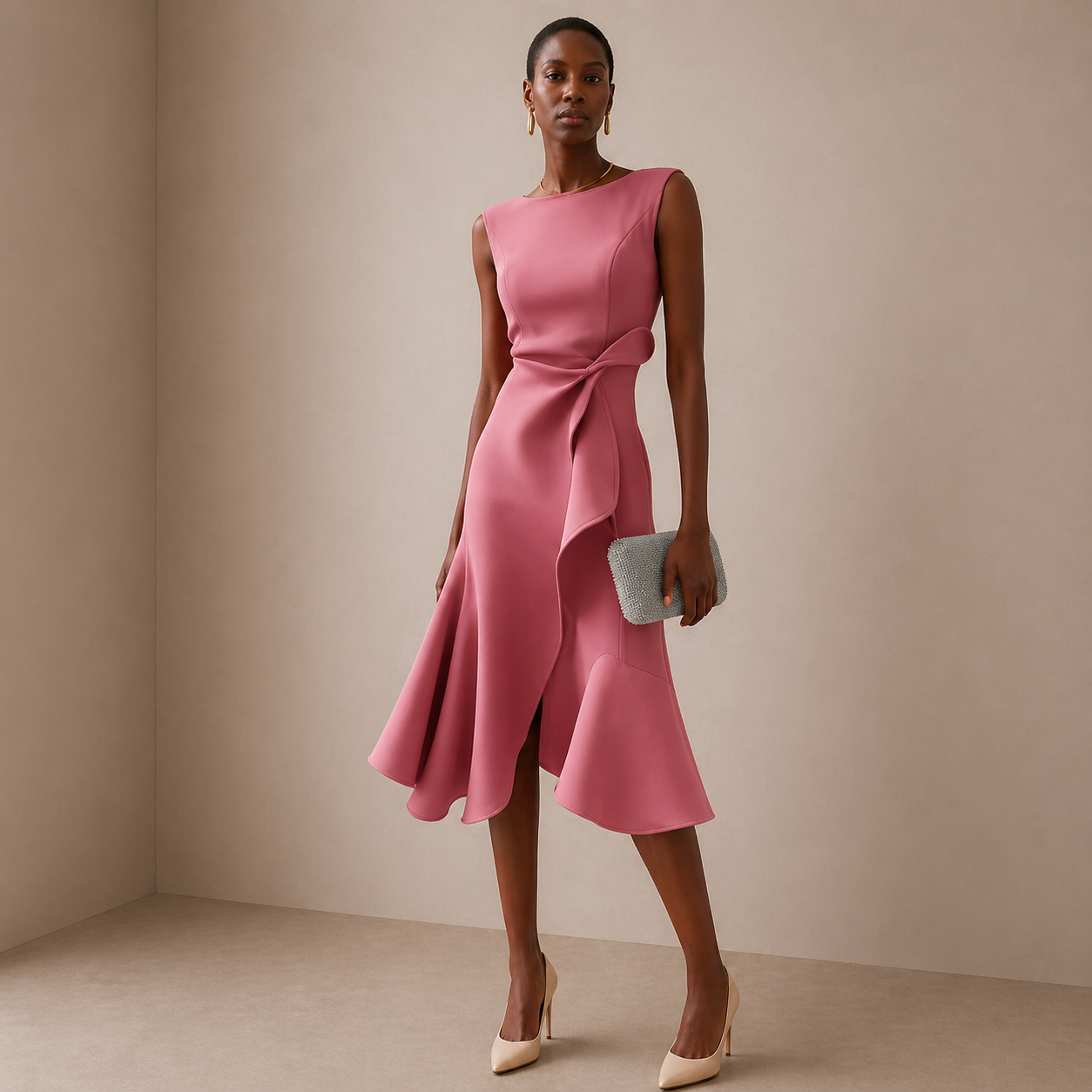 Evelina | Sculpted Waist Wrap Midi Dress