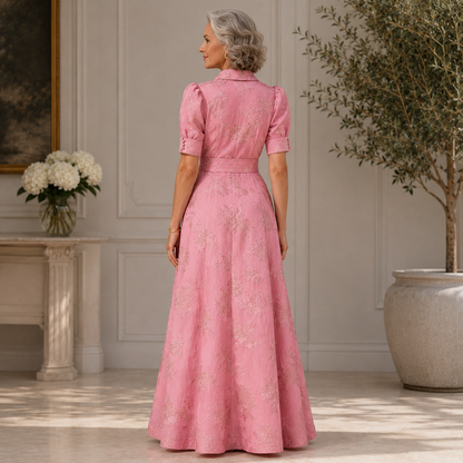 Flora | Blush Elegance Belted Maxi Dress