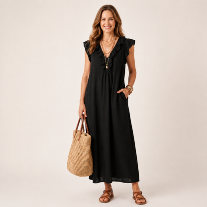 Gabriella | JOSETTE RUFFLE V-NECK LINEN MAXI DRESS