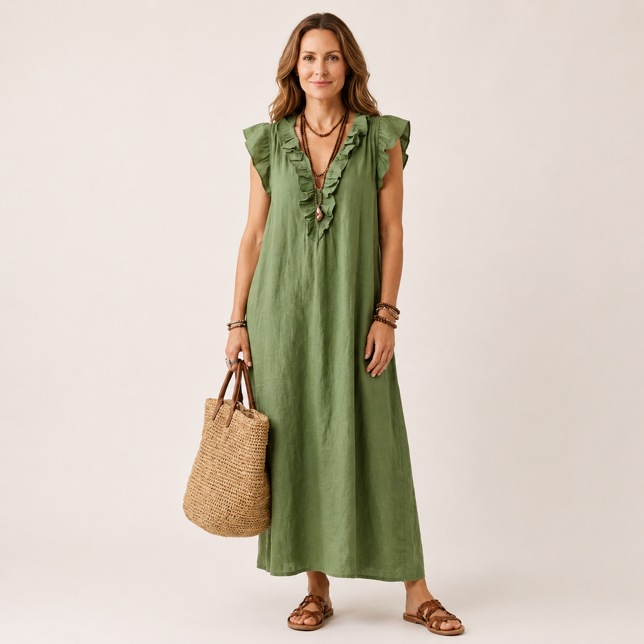 Gabriella | JOSETTE RUFFLE V-NECK LINEN MAXI DRESS