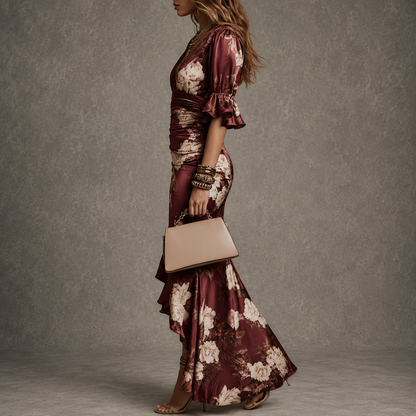Selora | Floral Satin Evening Dress