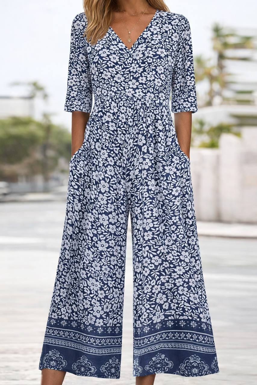 Cynthia | Floral Print Half Sleeve Jumpsuit