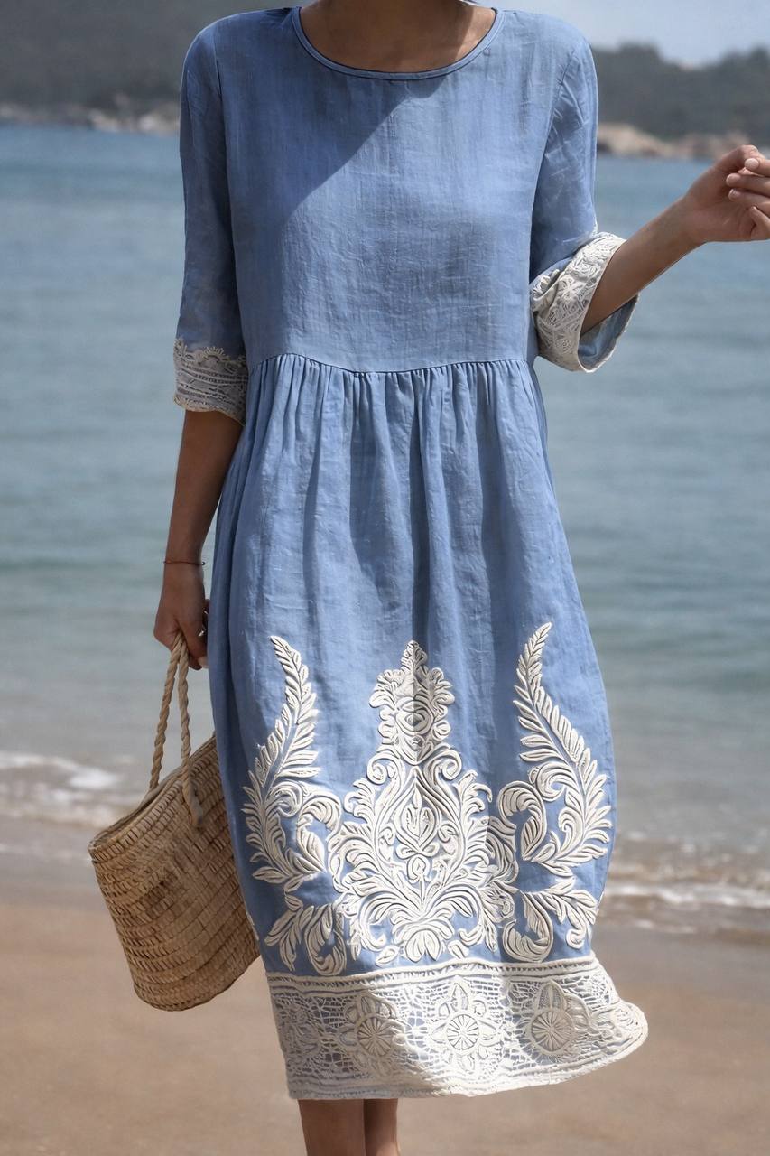Aubree |Coastal Breeze Embroidered Dress
