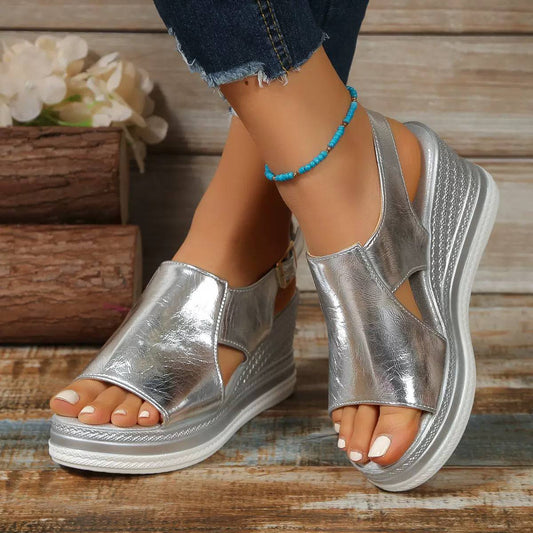 Cora | Shiny Platform Wedge Sandals