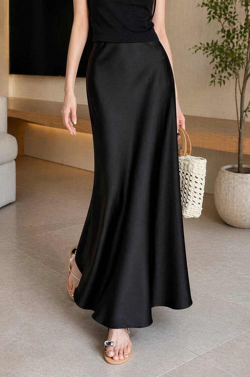 Ava | Flow Satin Midi Skirt