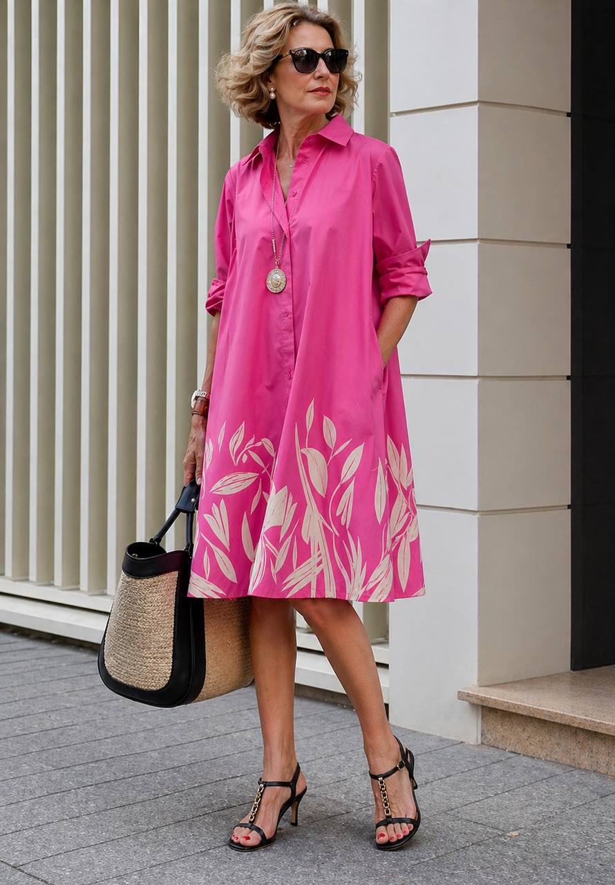 Chanel | Elegant Leaf Print Shirt Dress