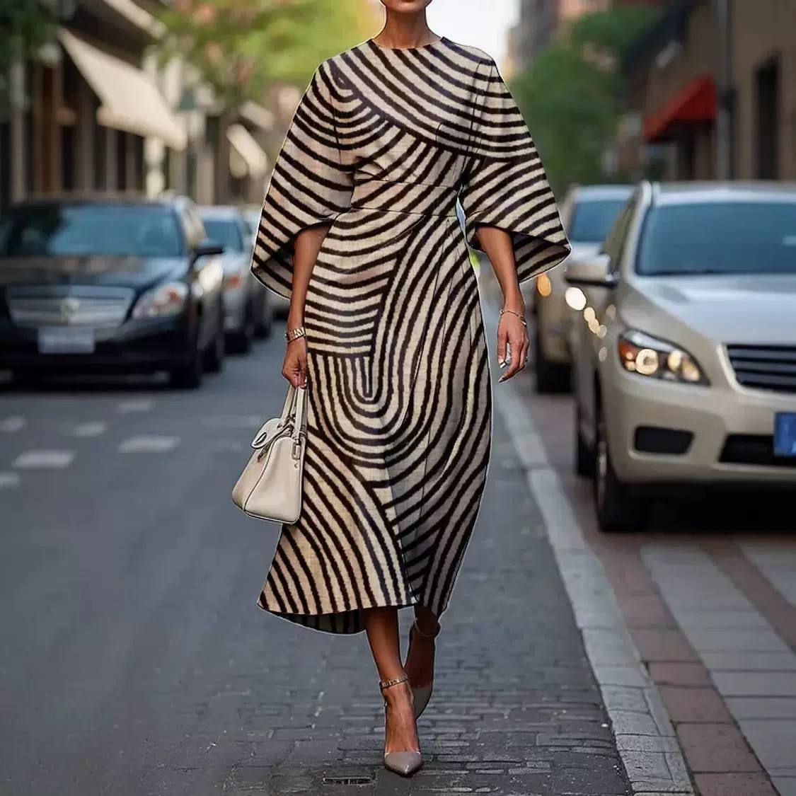Christina | Modern Abstract Stripe Midi Dress