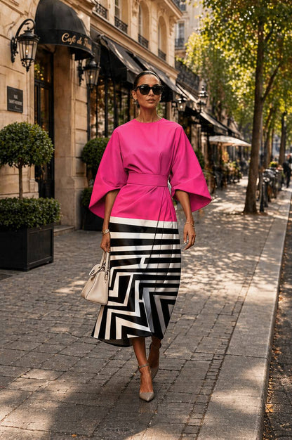 Dalary | Bold Contrast Geometric Midi Dress