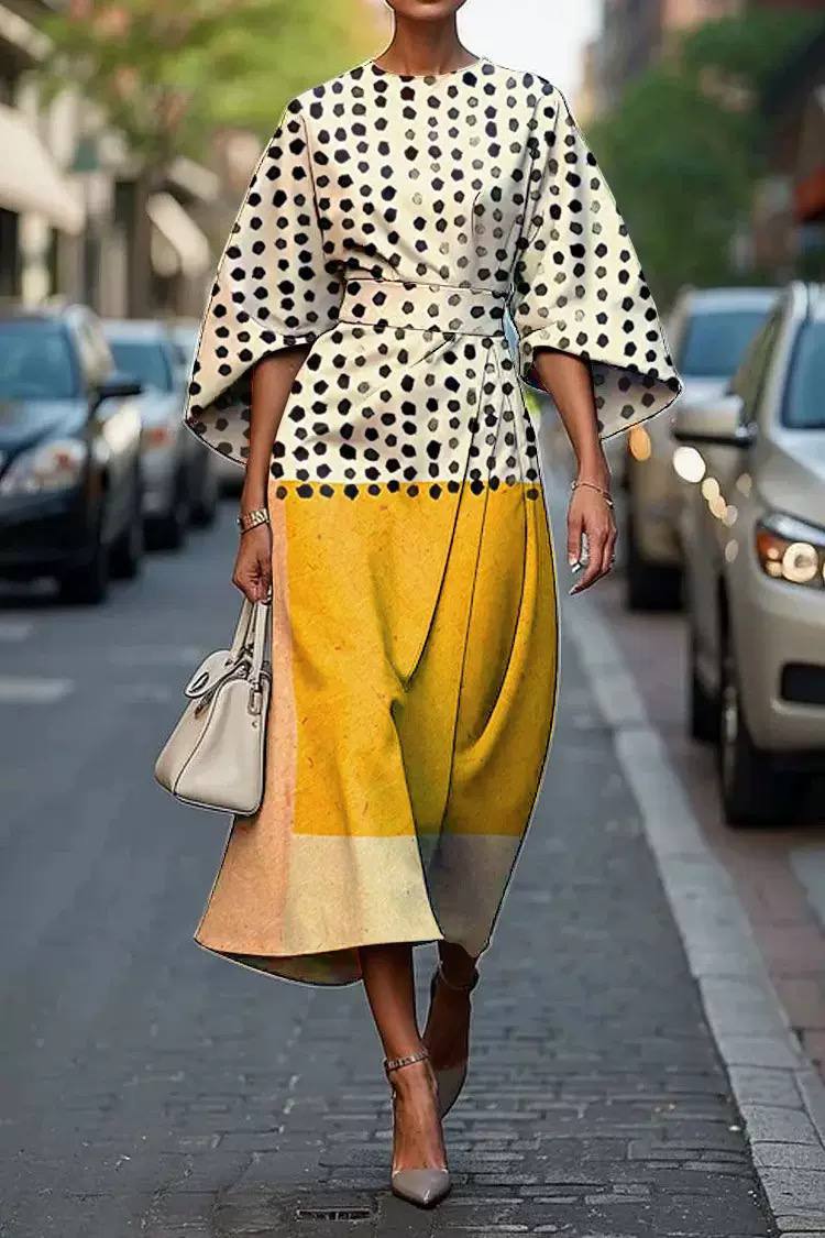 Demi | Polka Contrast Colorblock Midi Dress