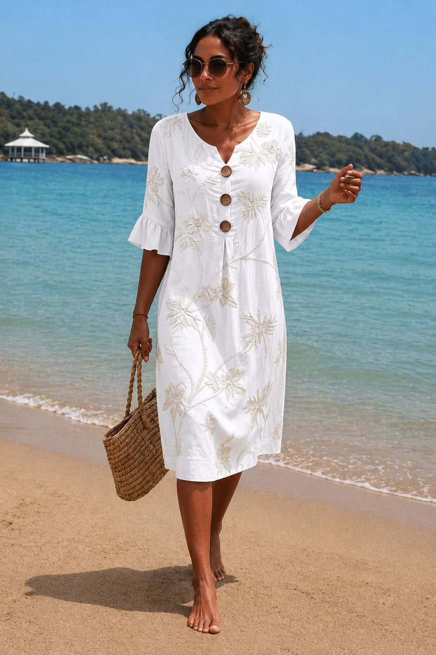 Selena | Coastal Breeze Floral Midi Dress