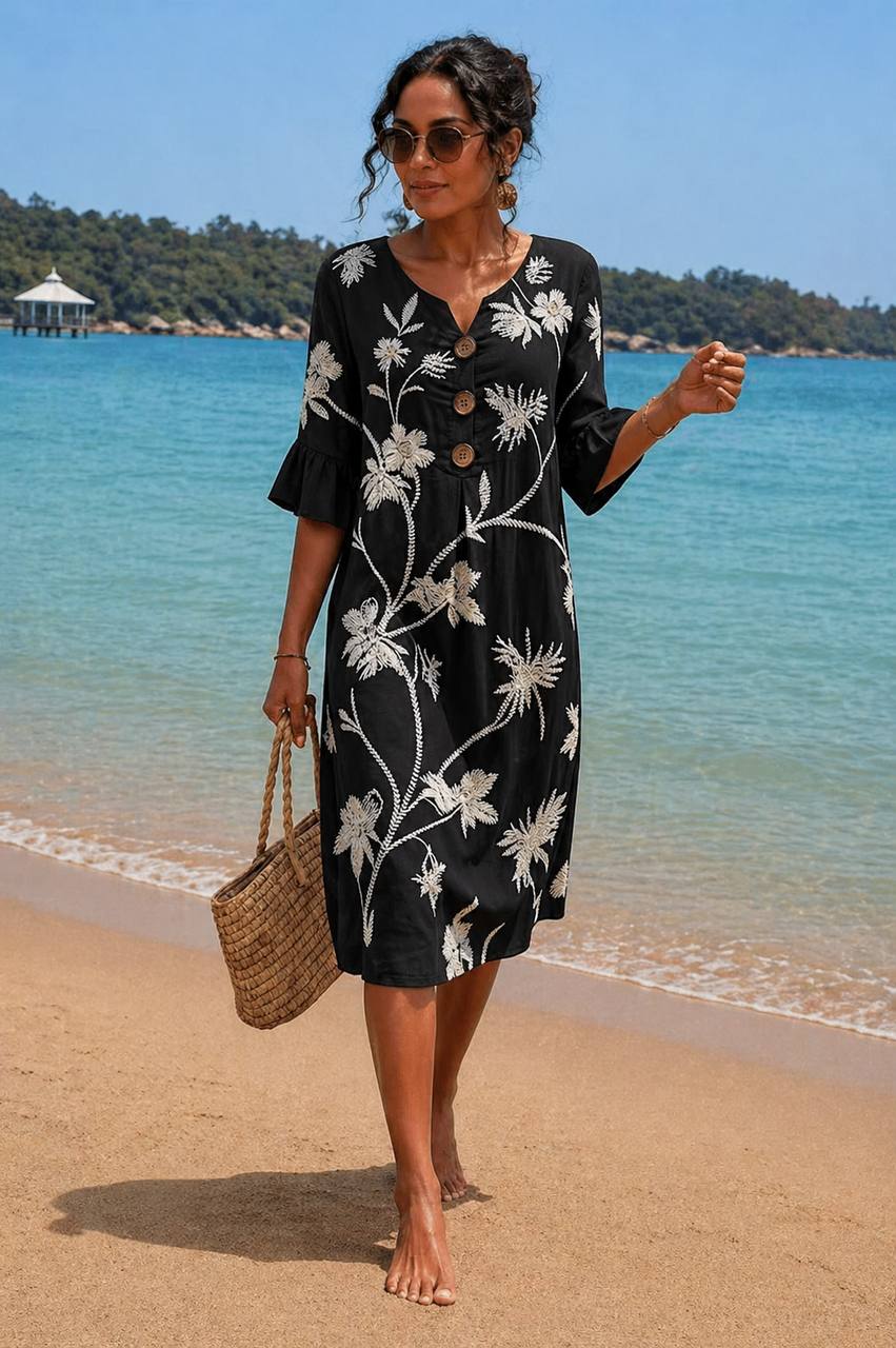 Selena | Coastal Breeze Floral Midi Dress