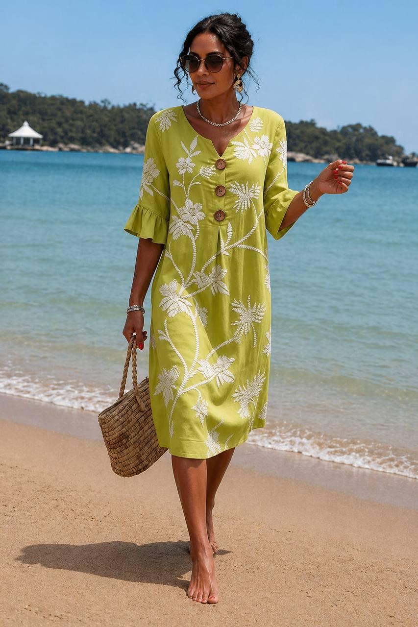 Selena | Coastal Breeze Floral Midi Dress