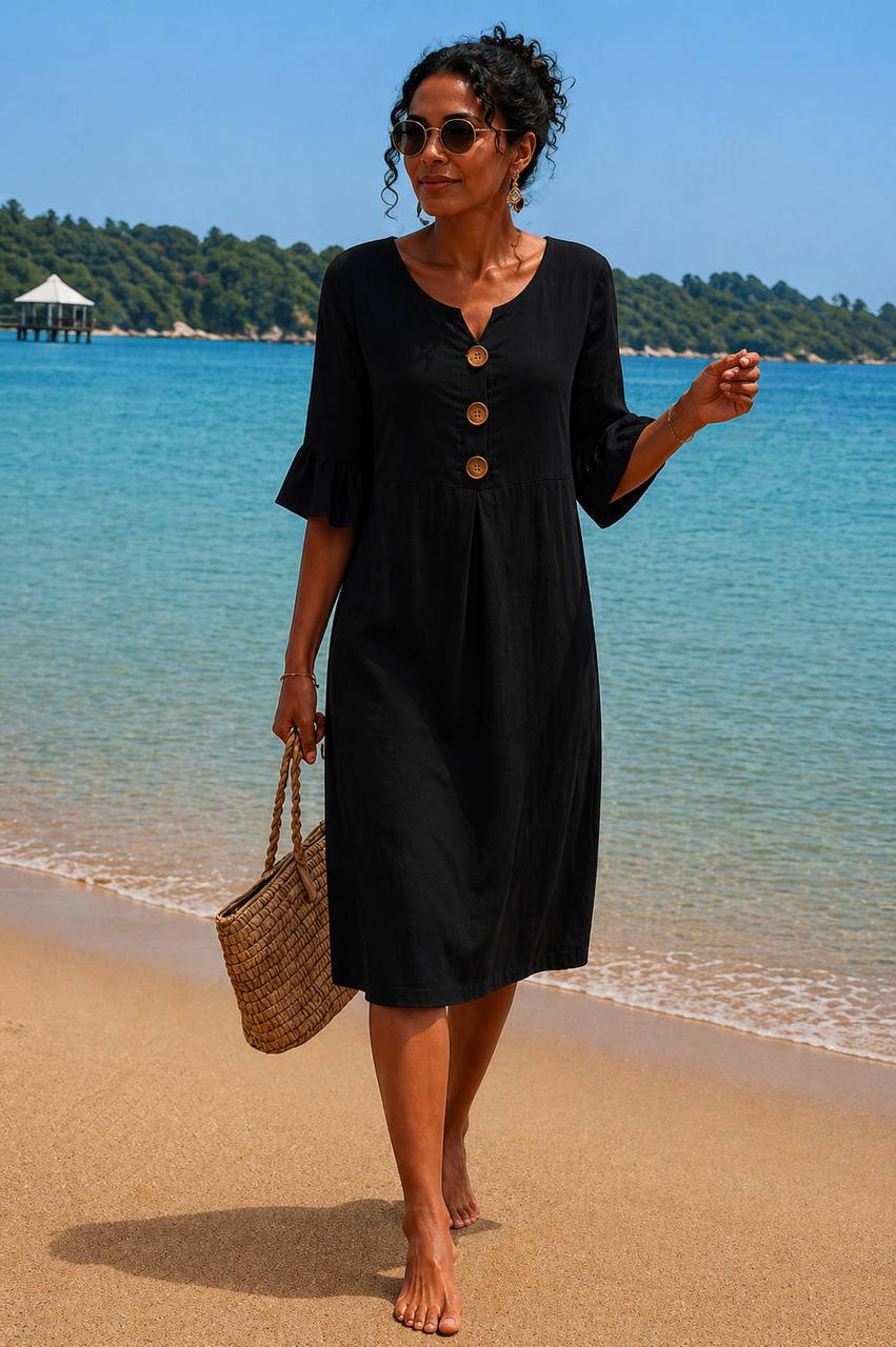 Liora | Sunny Breeze Button Midi Dress