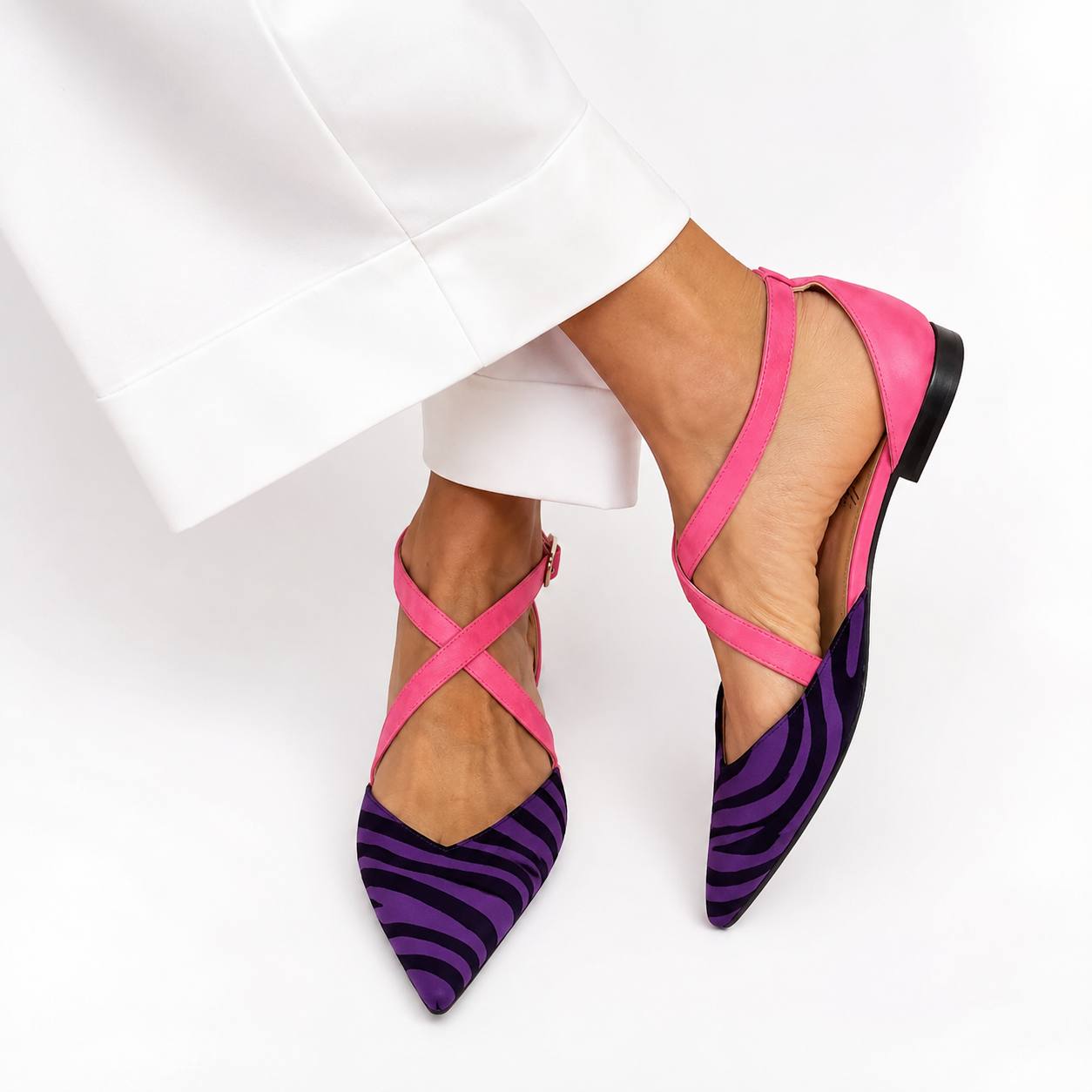 Selena | Zebra Cross-Strap Pointed Flats