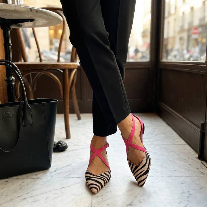 Selena | Zebra Cross-Strap Pointed Flats