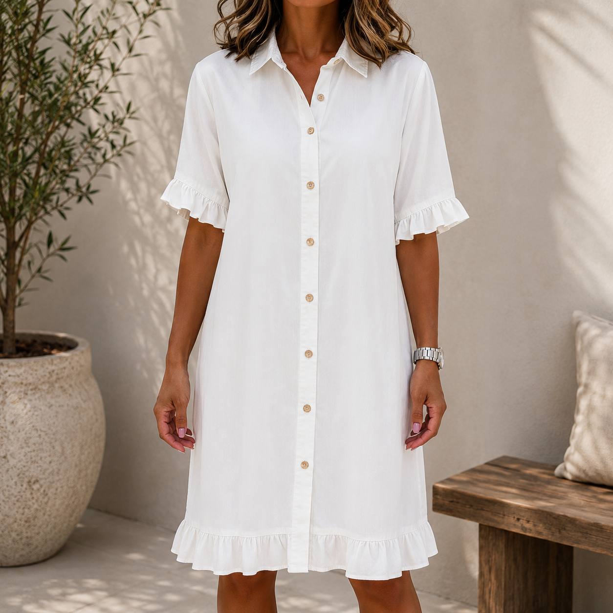 Lunessa | Denim Ruffle Shirt Dress