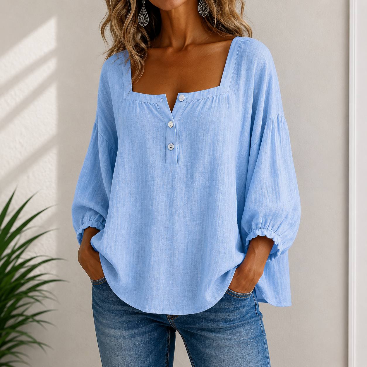 Elara | Relaxed Square-Neck Cotton Blouse