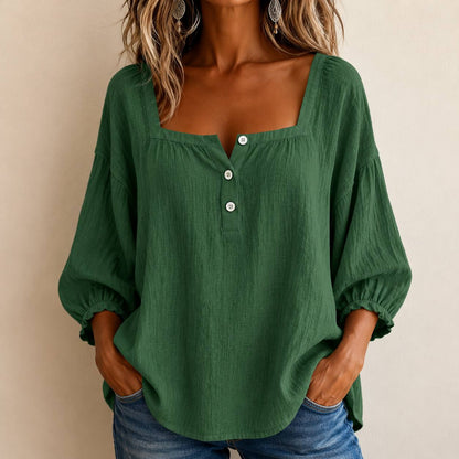 Elara | Relaxed Square-Neck Cotton Blouse