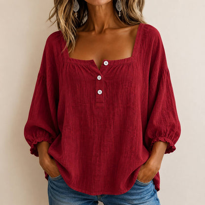 Elara | Relaxed Square-Neck Cotton Blouse