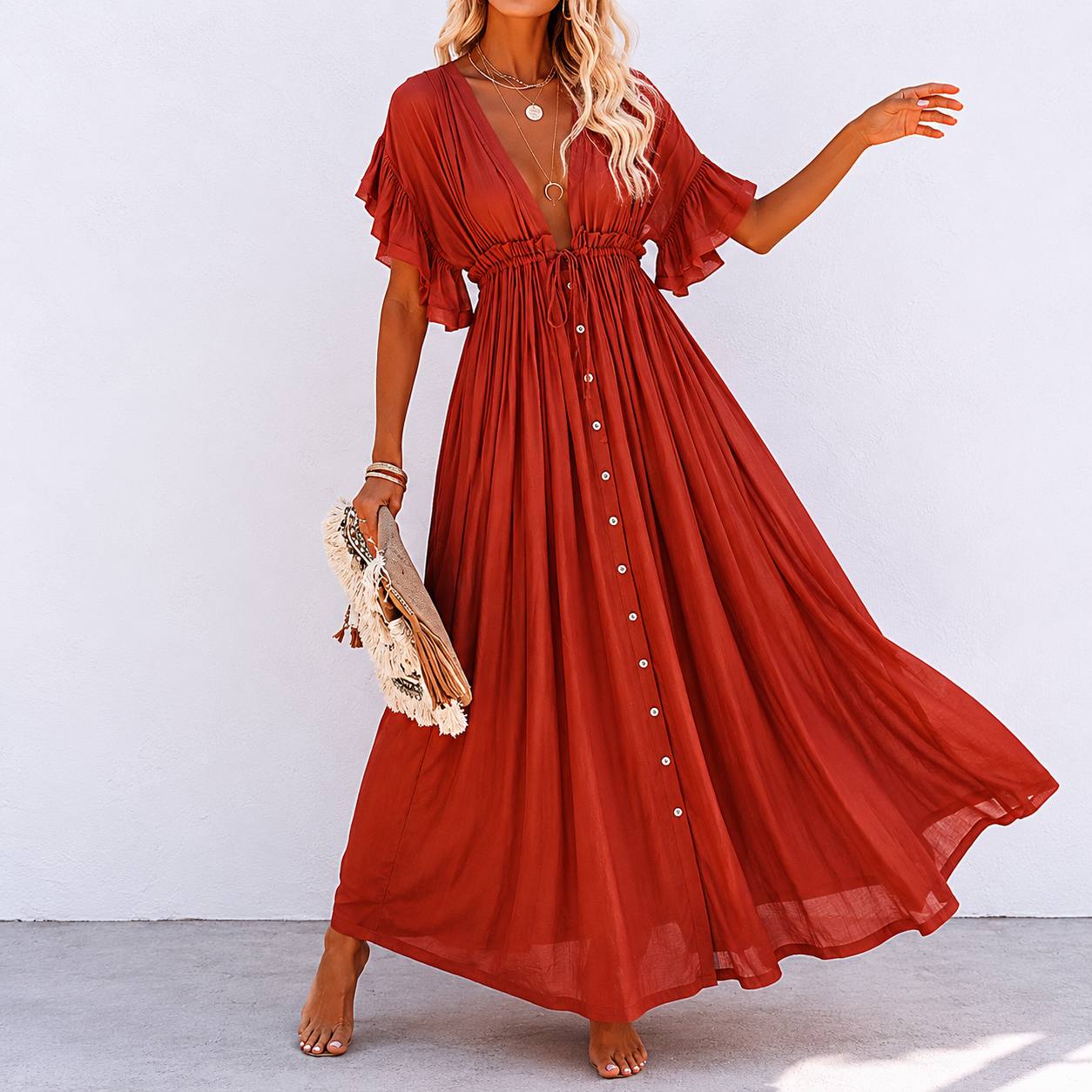 Valerie | Ruffle Sleeve Maxi Dress