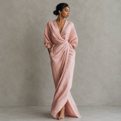 Amelia | Blush Draped Maxi Dress