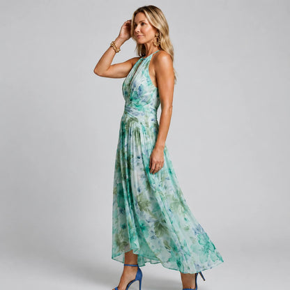 Clara | Mint Bloom Halter Maxi Dress
