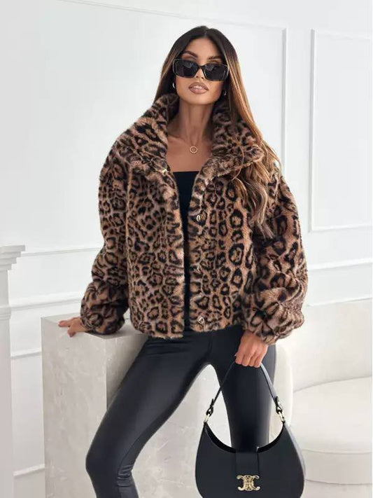 Women's Leopard Print Faux Fur Jacket