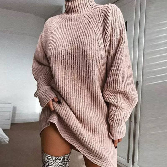 Women's Oversized Cable Knit Turtleneck Sweater Dress