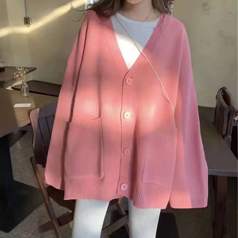Women's Oversized V Neck Knit Long Cardigan With Pockets