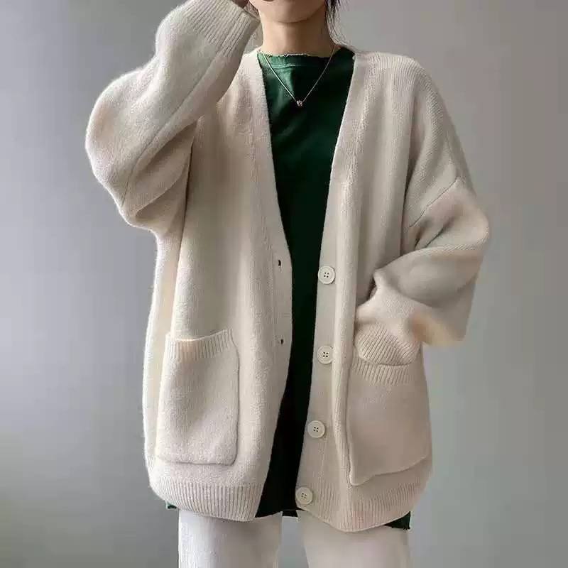 Women's Oversized V Neck Knit Long Cardigan With Pockets