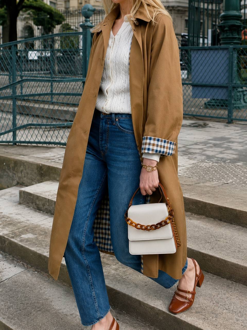 Women's Plaid Lined Long Trench Coat