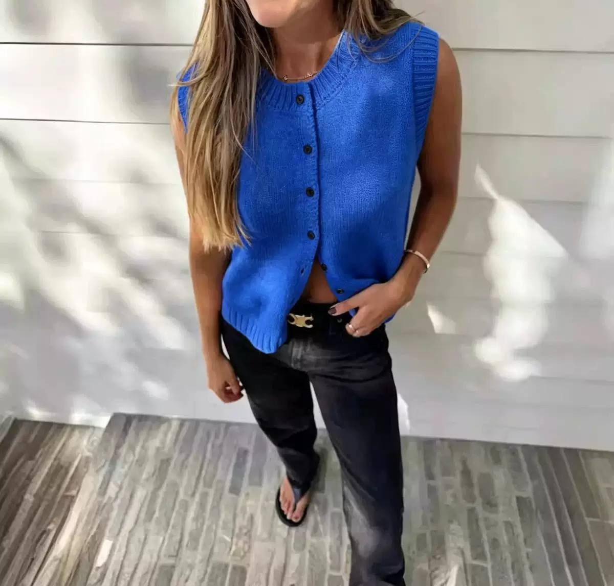 Women's Sleeveless Knit Button Front Sweater Vest
