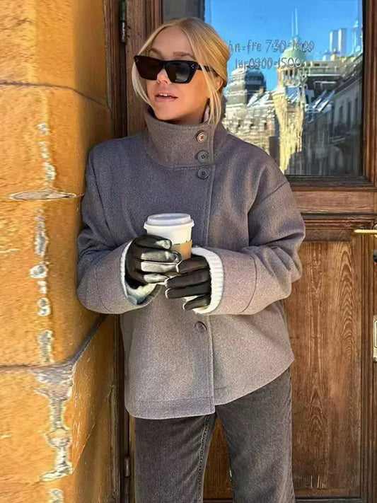 Women's Oversized High Neck Button Jacket