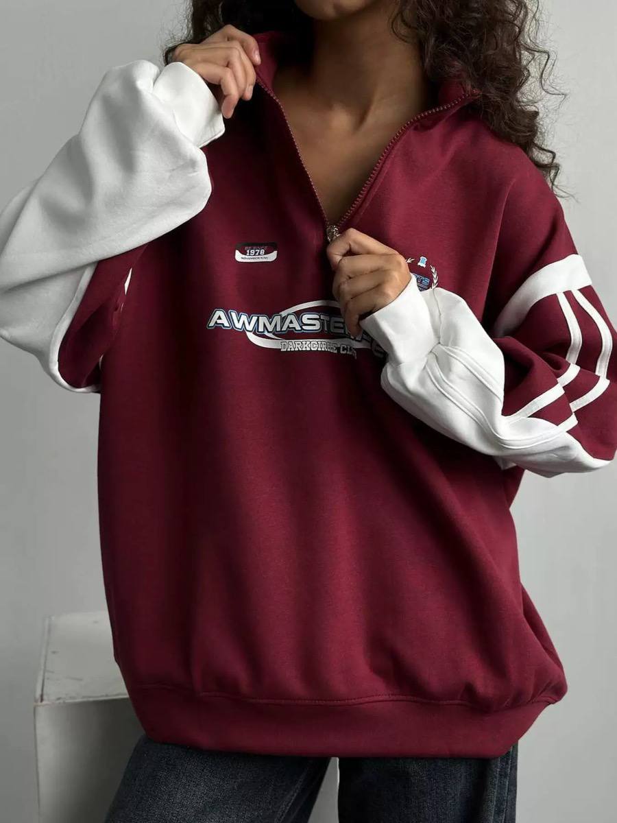 Women's Quarter Zip Graphic Oversized Sweatshirt