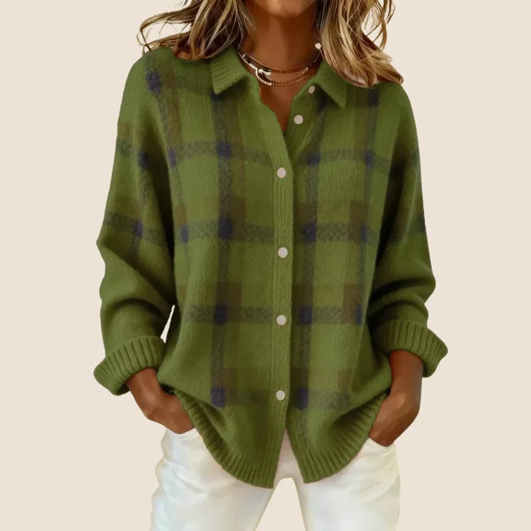 Women's Cotton Plaid Knit Cardigan