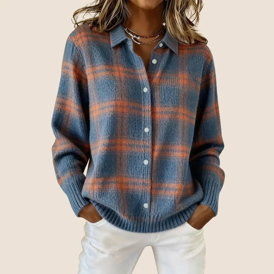 Women's Cotton Plaid Knit Cardigan
