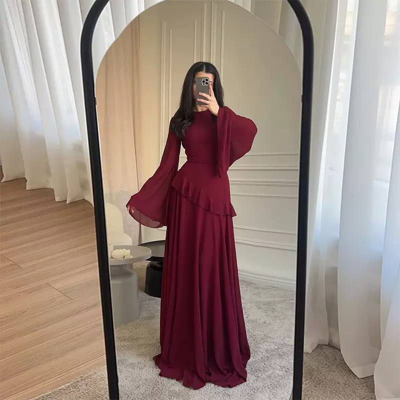 Women's Chiffon Ruffle Tie Back Maxi Dress