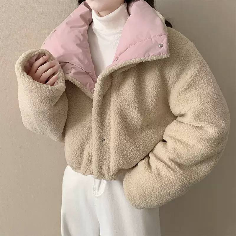 Women's Cropped Teddy Collar Puffer Jacket