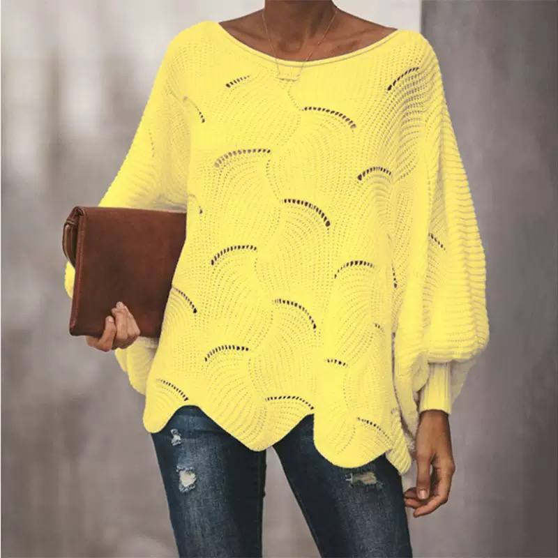 Women's Scallop Hem Open Knit Batwing Sweater