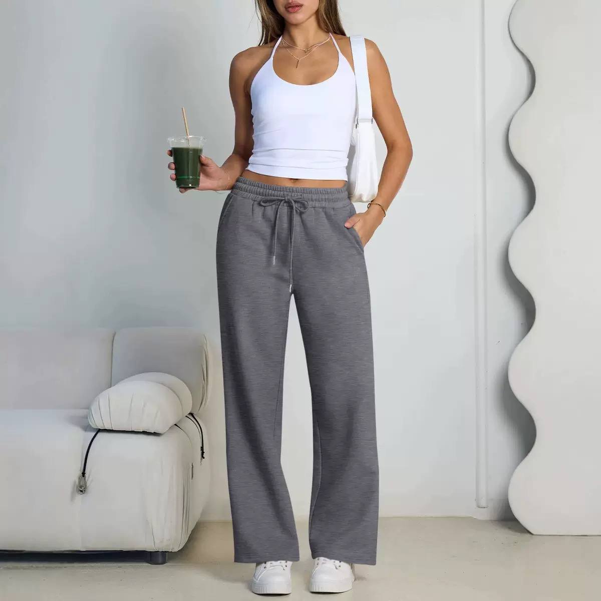 Women's Drawstring Wide Leg Lounge Pants
