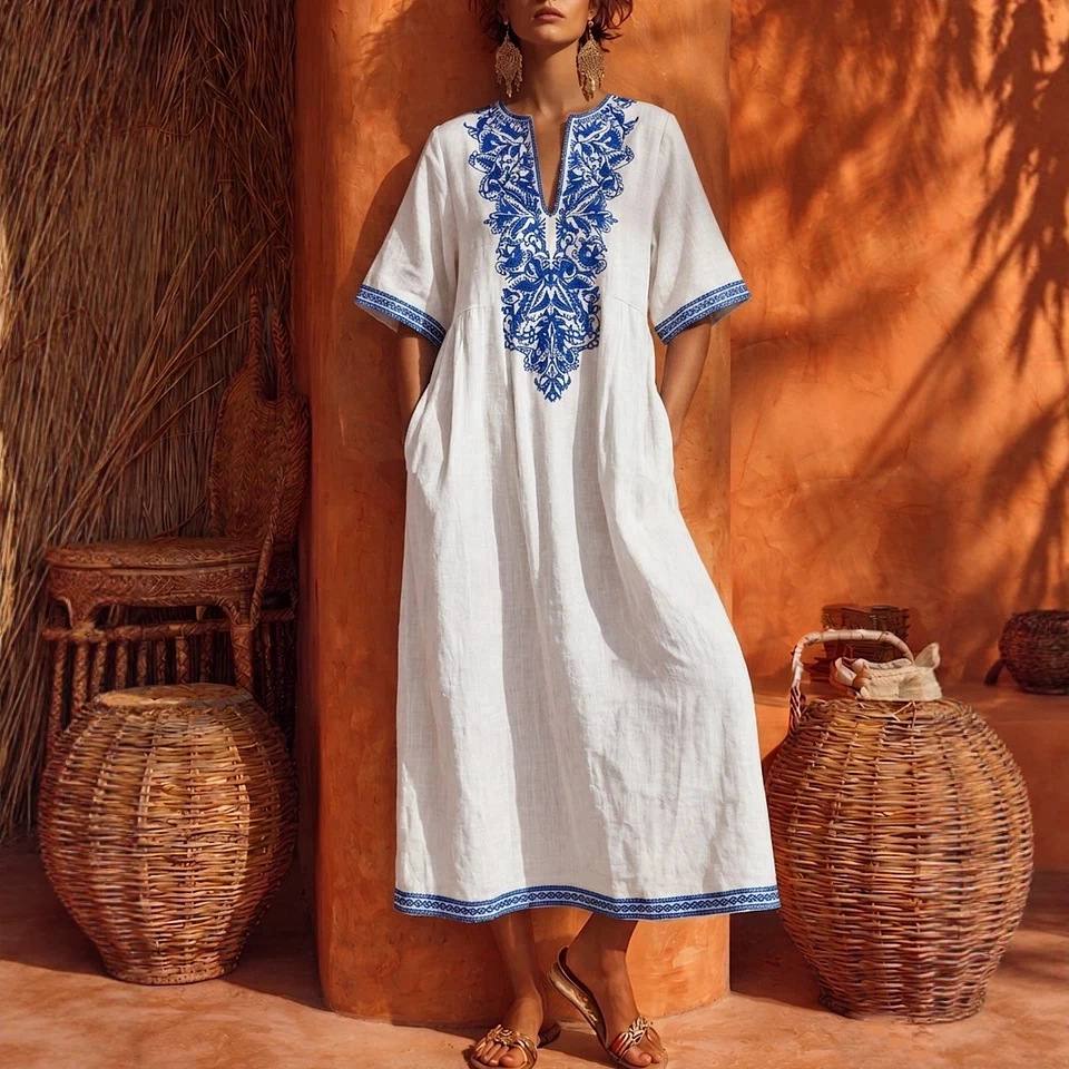 Women's Embroidered Cotton Maxi Dress