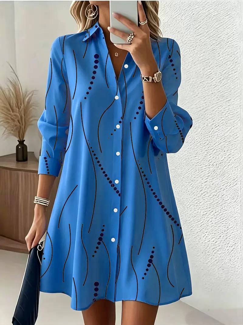 Women's Abstract Print Button Front Mini Shirt Dress