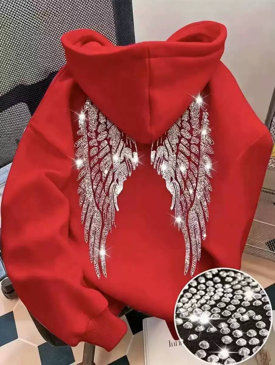 Women's Rhinestone Angel Wings Oversized Hoodie