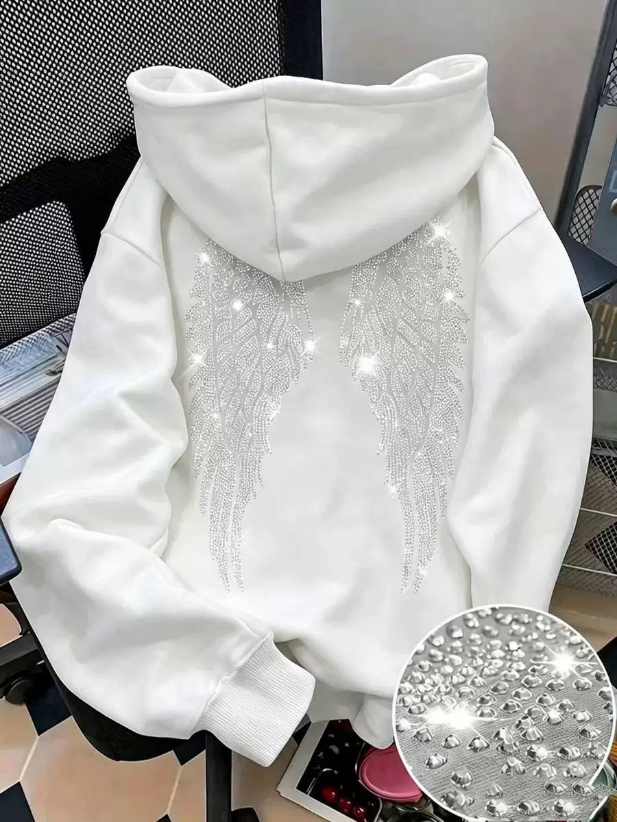Women's Rhinestone Angel Wings Oversized Hoodie