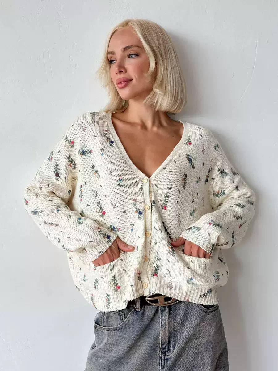 Women's Floral Knit Button Cardigan