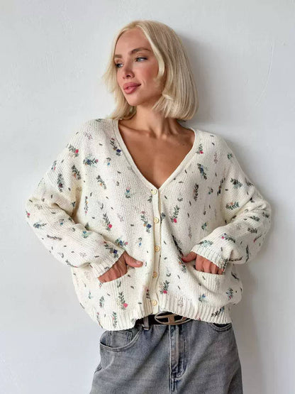 Women's Floral Knit Button Cardigan