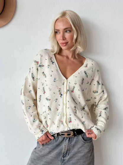 Women's Floral Knit Button Cardigan