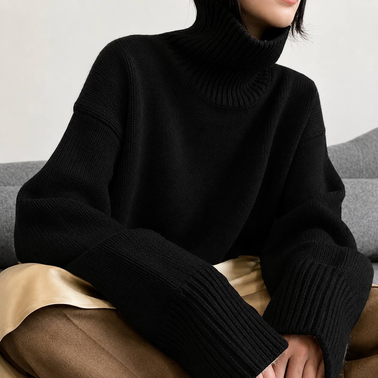 Women's Oversized Turtleneck Knit Sweater